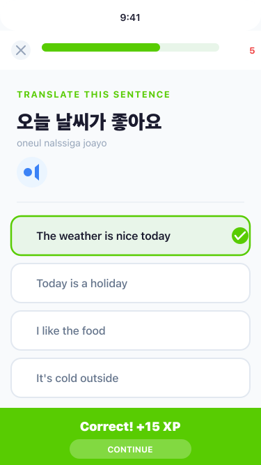 Chamelingo appPreview.exercises screen